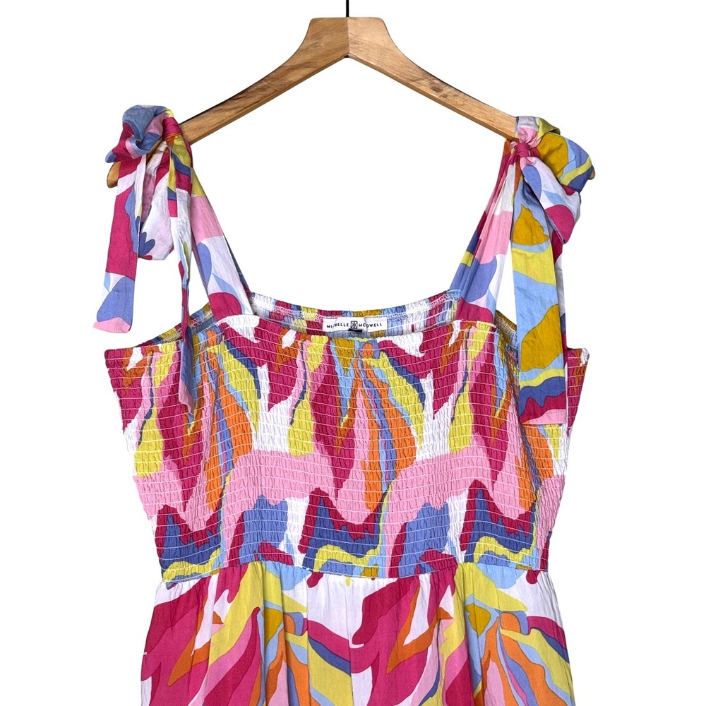 Michelle McDowell Abstract Print Smocked Tiered Maxi Dress Multicolor Large - Picture 2 of 8
